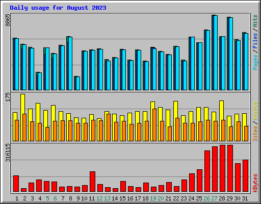 Daily usage for August 2023